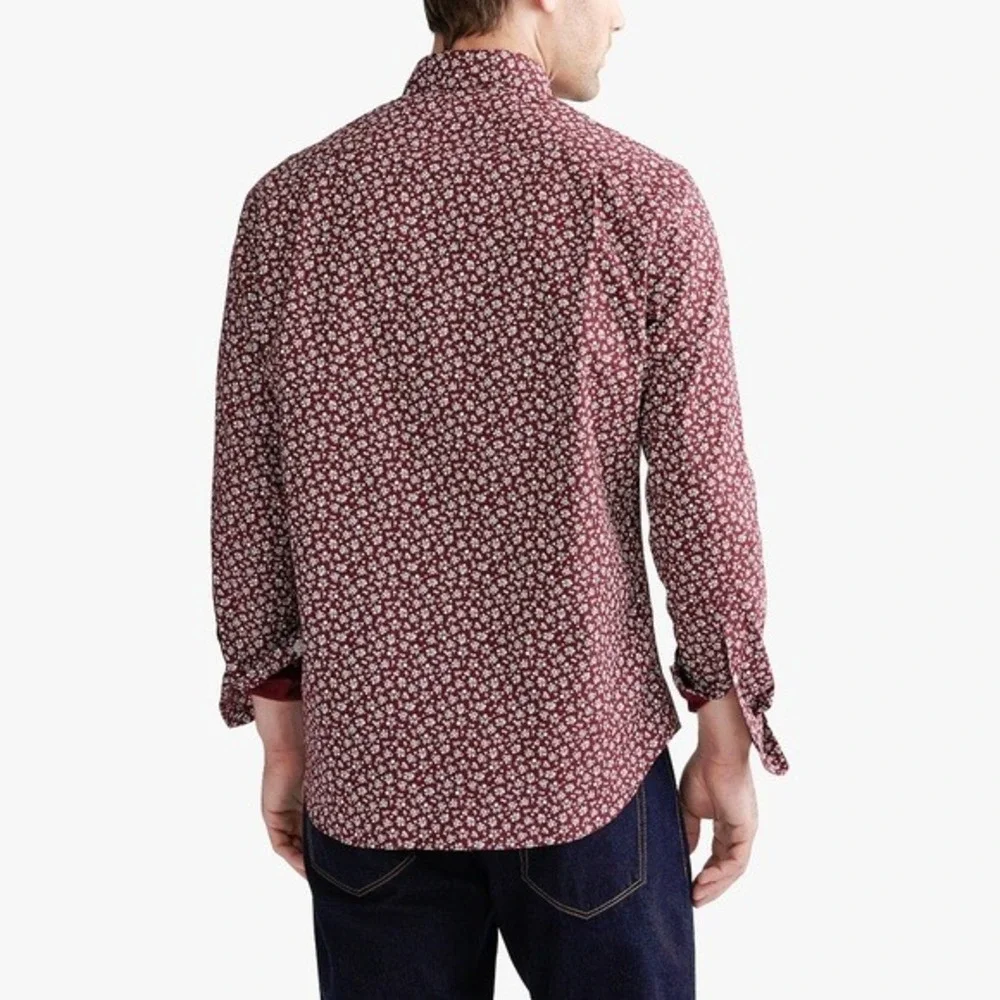 J. Crew Flex Washed Floral Button Down‎ Shirt Long Sleeve Casual Maroon Size 42